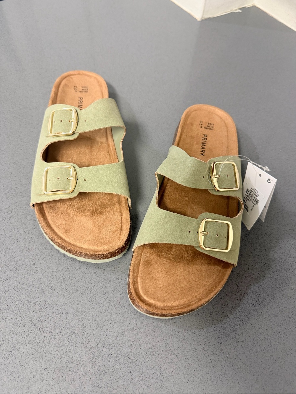 Green double Buckle footbed Slide Sandals cork midsole size 10 comfortable - Picture 4 of 7